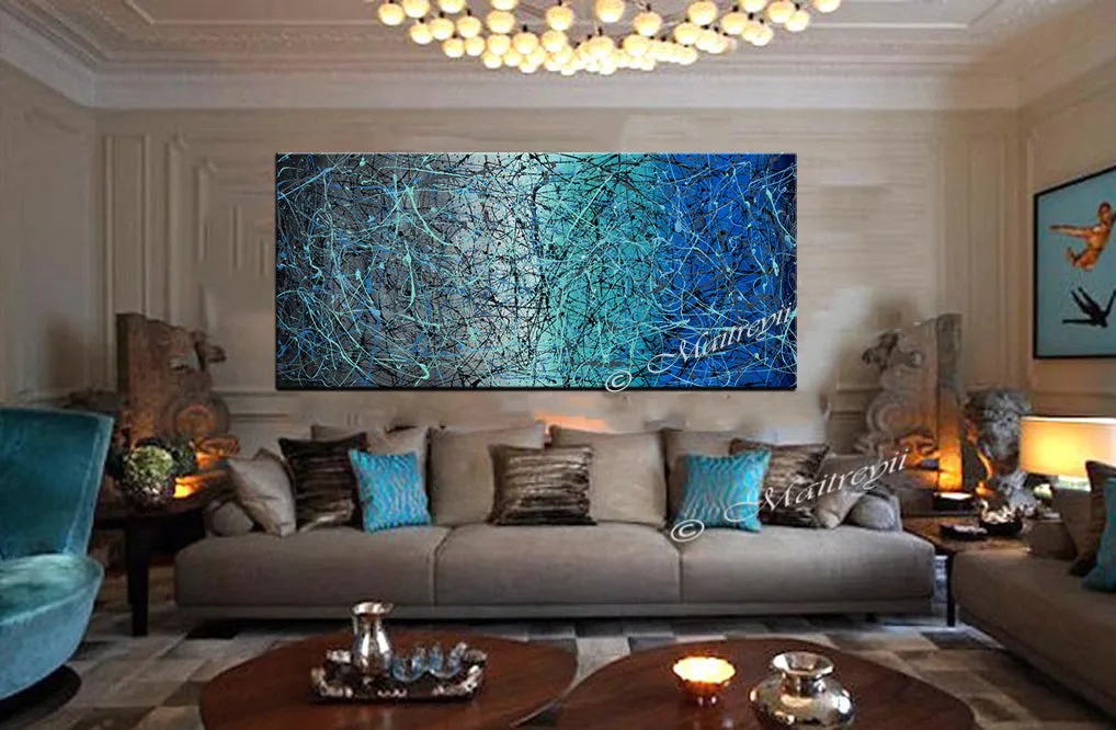 Jackson Pollock Blue Painting extra large abstract art Modern Wall oversize canvas - Vintage Beauty 18