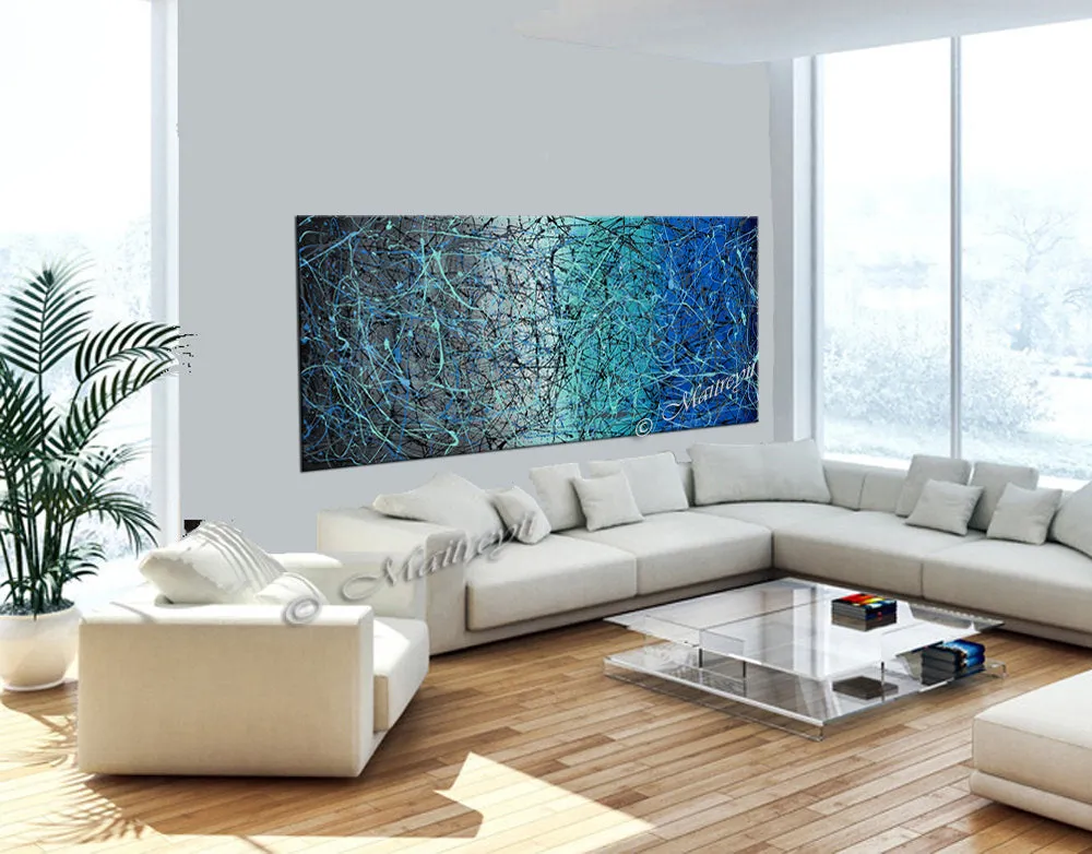 Jackson Pollock Blue Painting extra large abstract art Modern Wall oversize canvas - Vintage Beauty 18