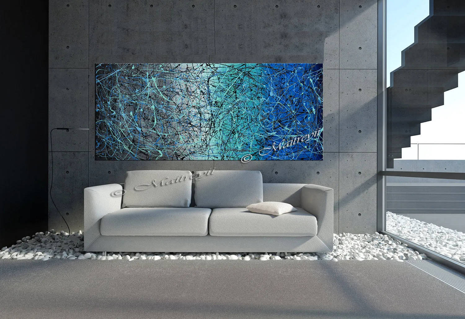 Jackson Pollock Blue Painting extra large abstract art Modern Wall oversize canvas - Vintage Beauty 18