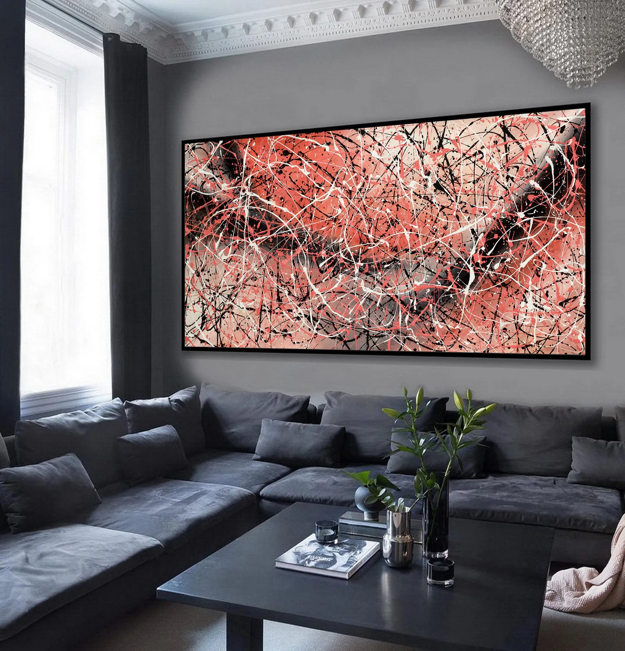 Jackson Pollock Painting extra large abstract art Modern Wall oversize canvas - Vintage Beauty 154