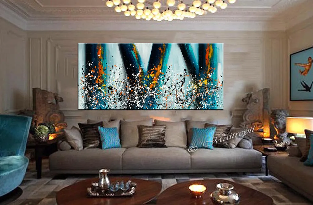 Jackson Pollock Style artwork for sale large Oil Painting on Canvas - Modern paintings luxury homes