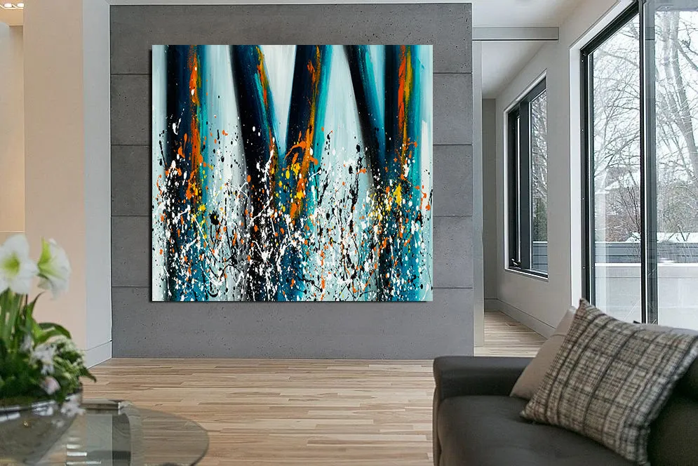 Jackson Pollock Style artwork for sale large Oil Painting on Canvas - Modern paintings luxury homes