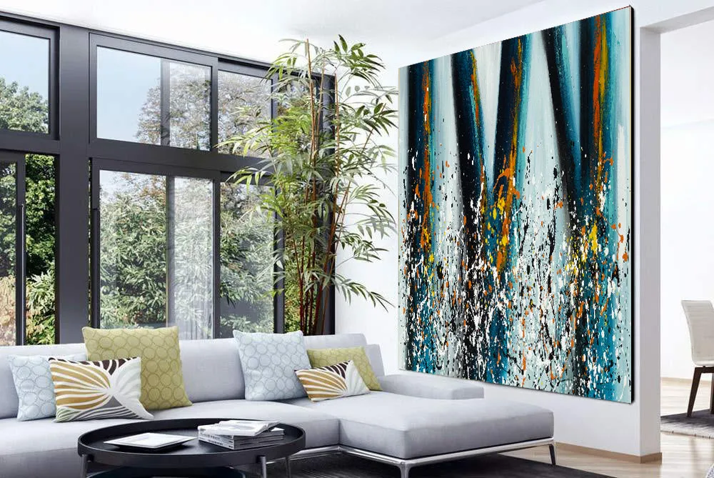 Jackson Pollock Style artwork for sale large Oil Painting on Canvas - Modern paintings luxury homes