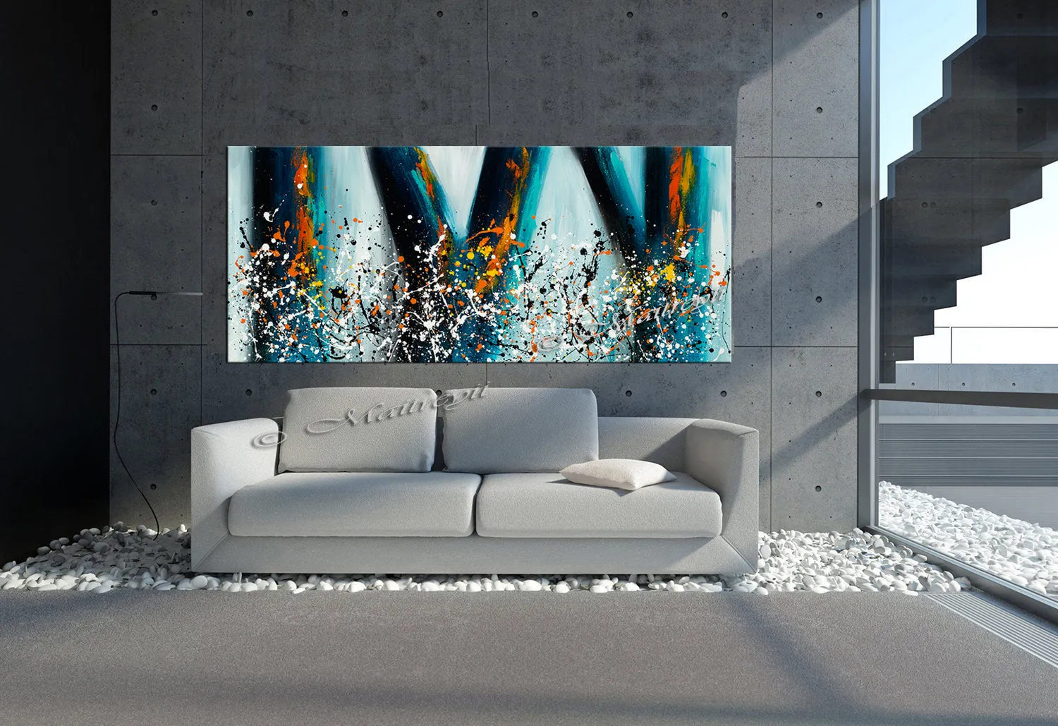 Jackson Pollock Style artwork for sale large Oil Painting on Canvas - Modern paintings luxury homes