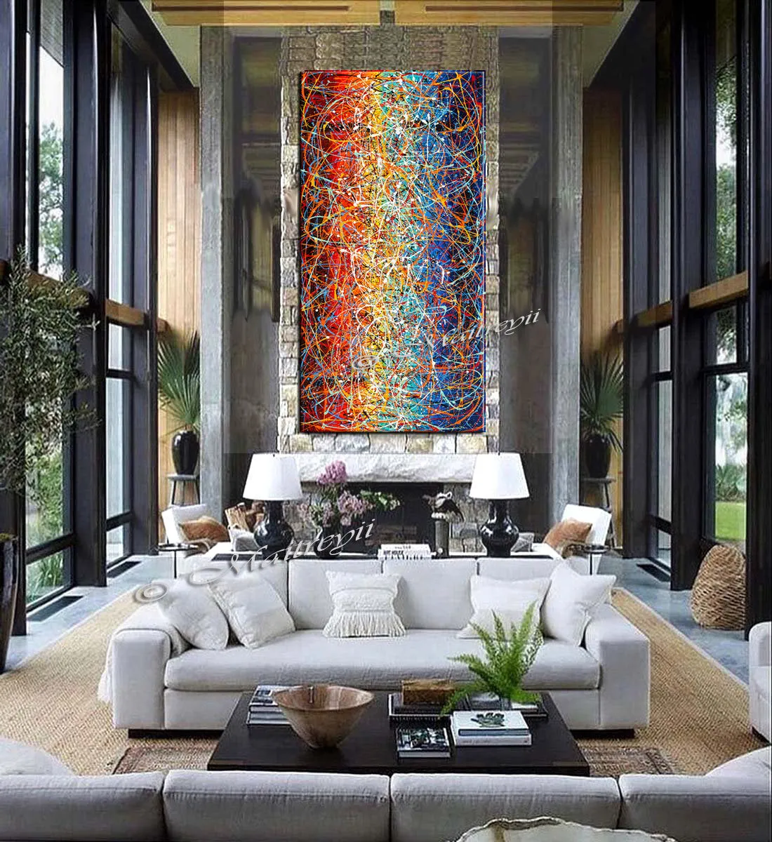 Jackson Pollock Style artwork for sale large Oil Painting on Canvas - Modern paintings - Vintage Beauty 132