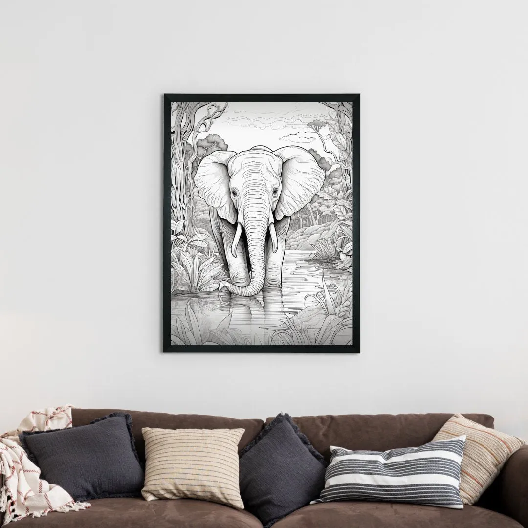 Jungle Symphony: Handcrafted Line Art Elephant Canvas – Premium Indian-Inspired Wall Art for Modern Home Decoration