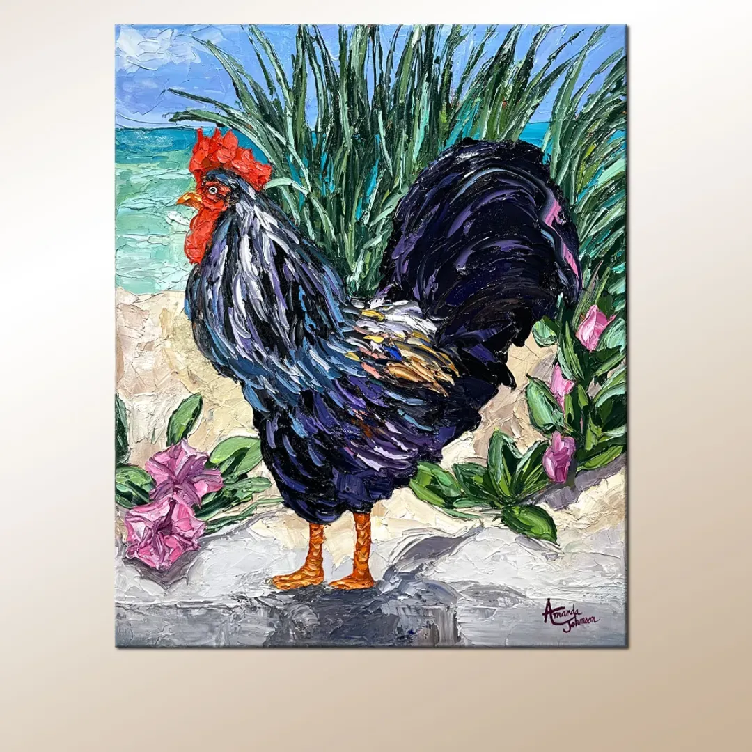 Key West Rooster Family – Cock – Original Oil On Canvas