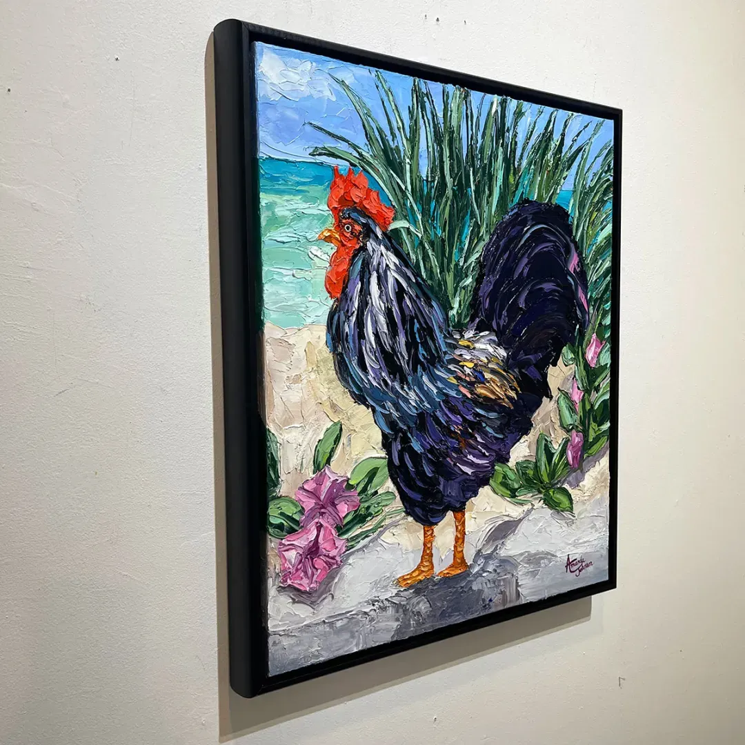 Key West Rooster Family – Cock – Original Oil On Canvas