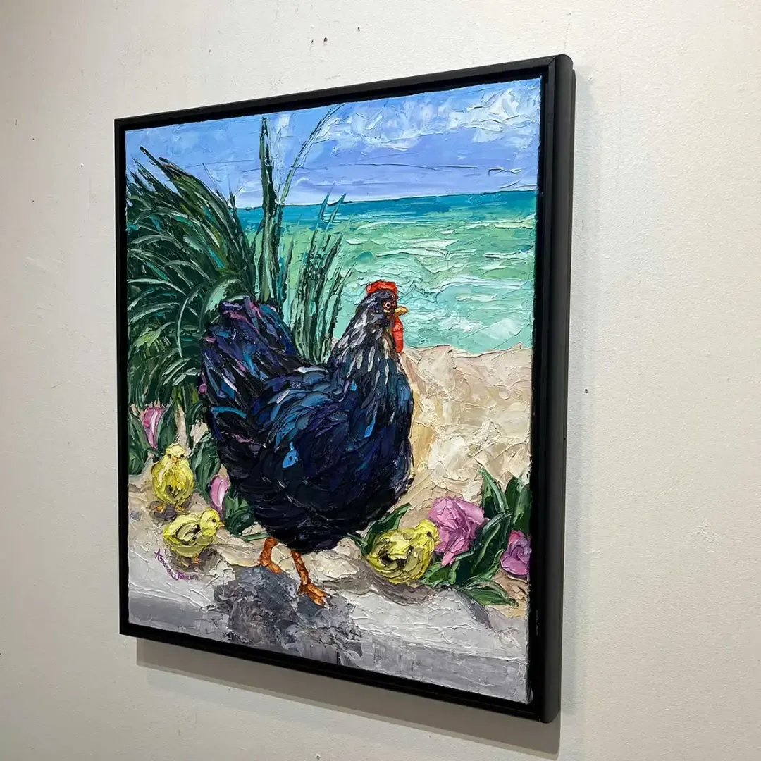 Key West Rooster Family – Hen – Original Oil On Canvas