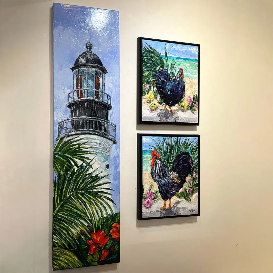 Key West Rooster Family – Hen – Original Oil On Canvas