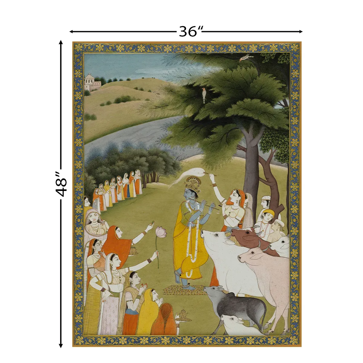 Krishna with Gopies Indian Vintage Painting Frameless Wall Art Digital Print Poster 36 x 48 inches