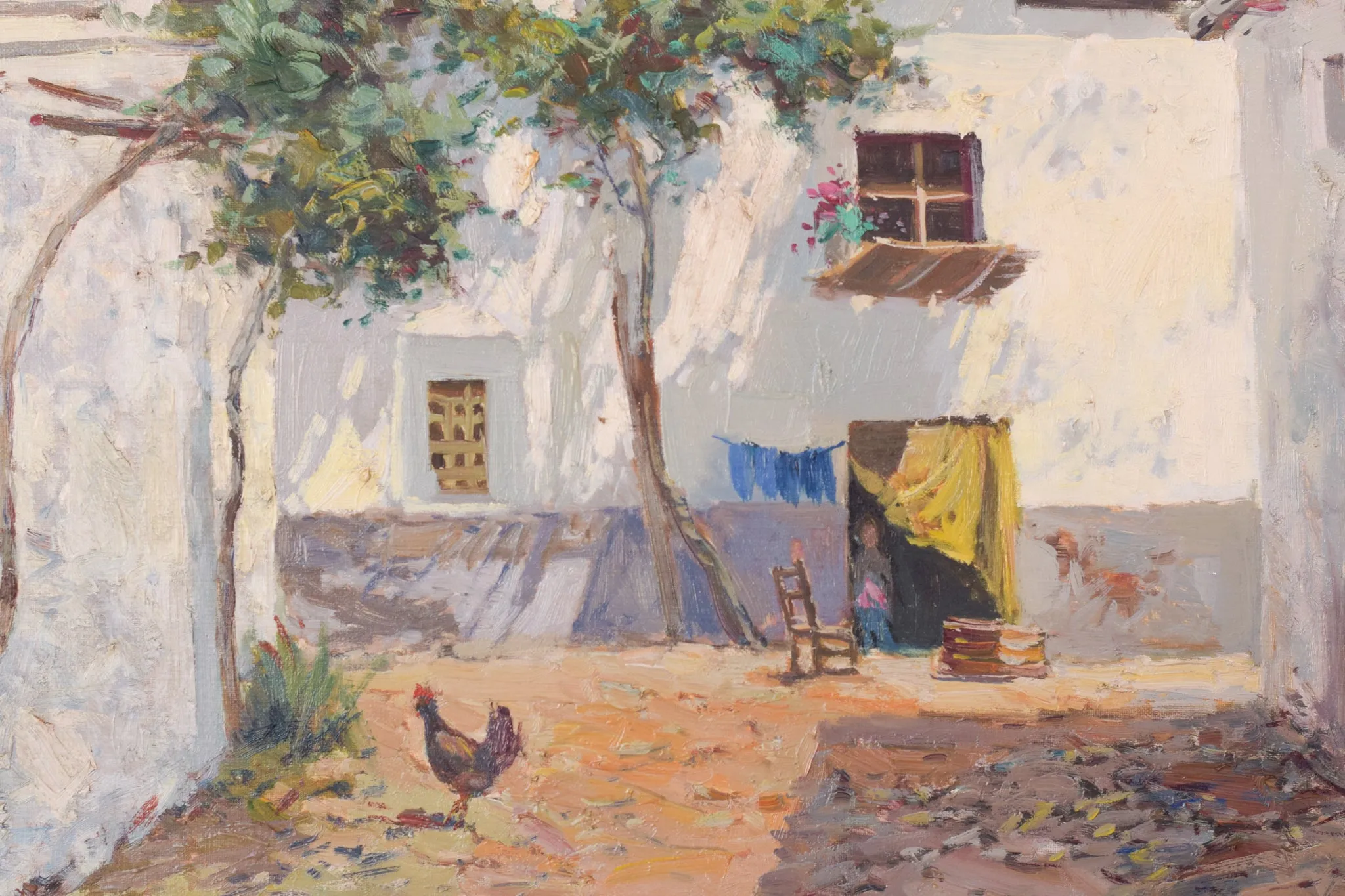 Large - Spanish Courtyard Scene with Cockerel