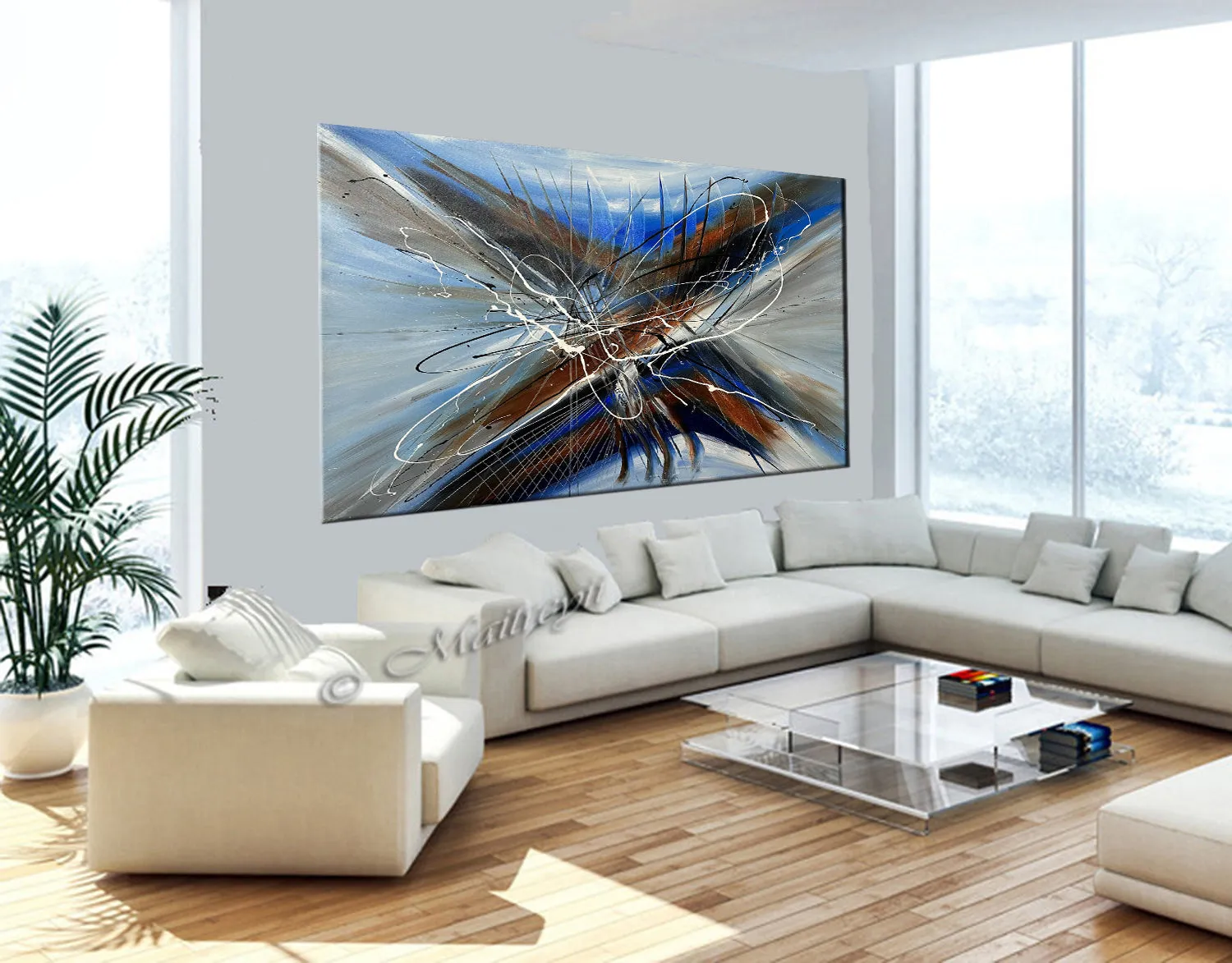 Large Wall Art - Blue Ray 3 Paintings