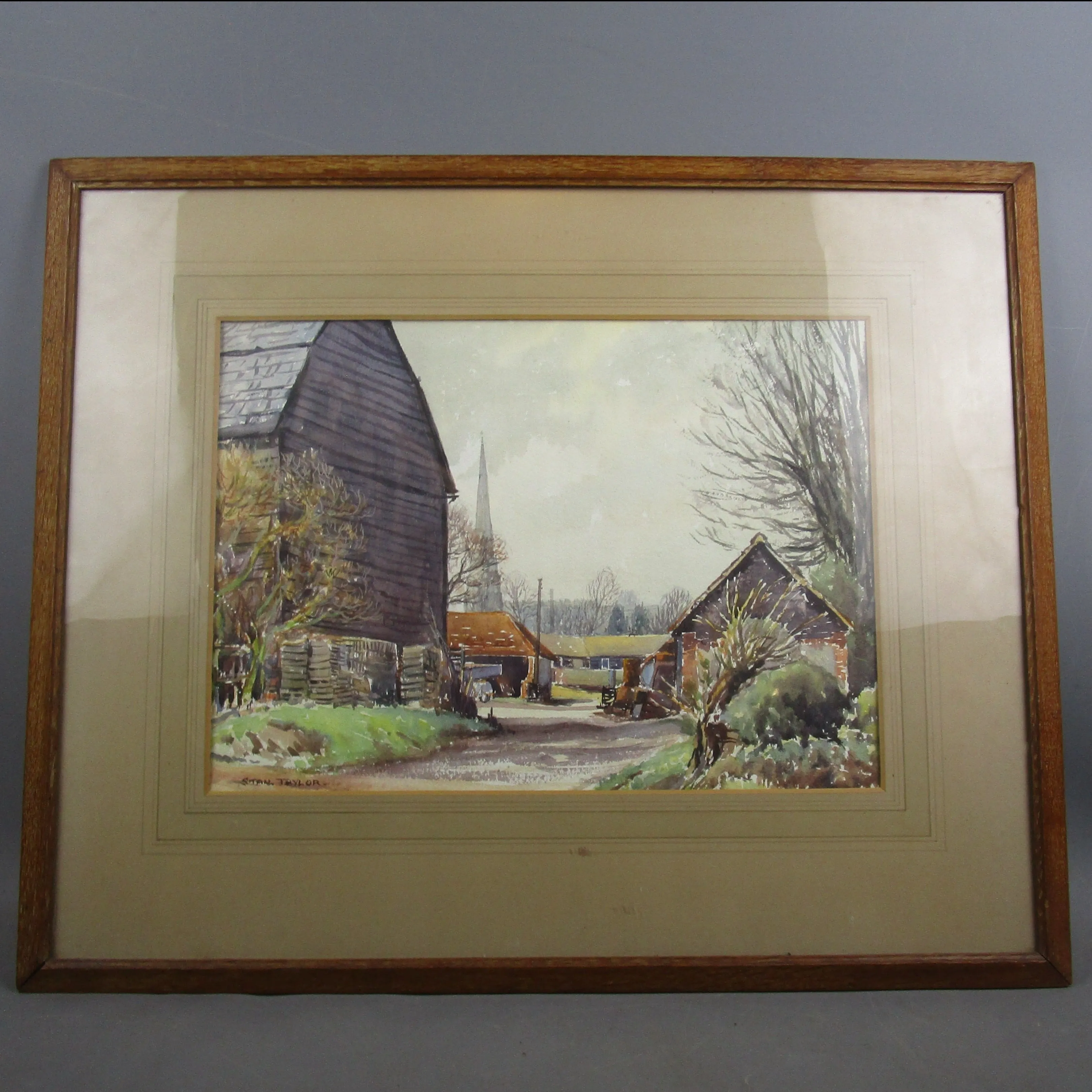 Larger Framed Watercolour of a Farm Vintage c1960