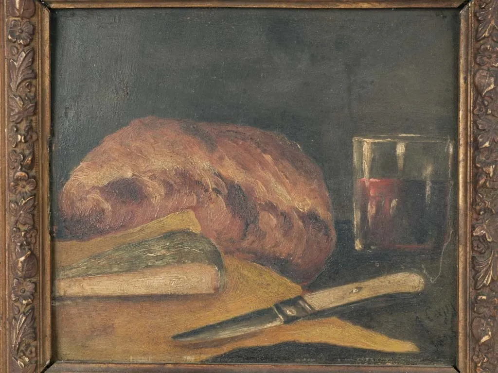 Late 19th Century Still Life – Bread, Wine, and Cheese 12½" x 13½"