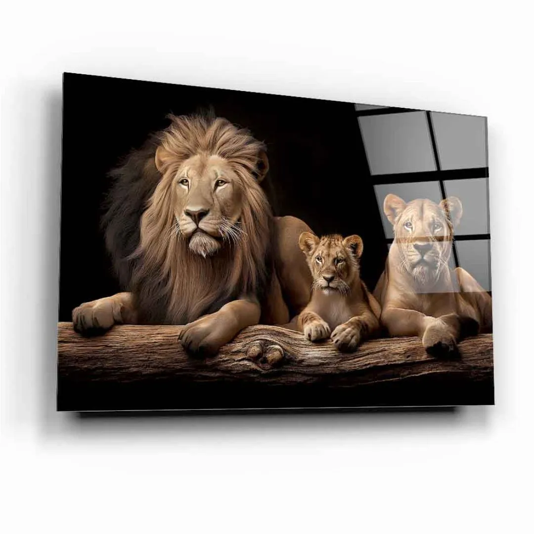 Majestic Lion Family Glass Wall Art