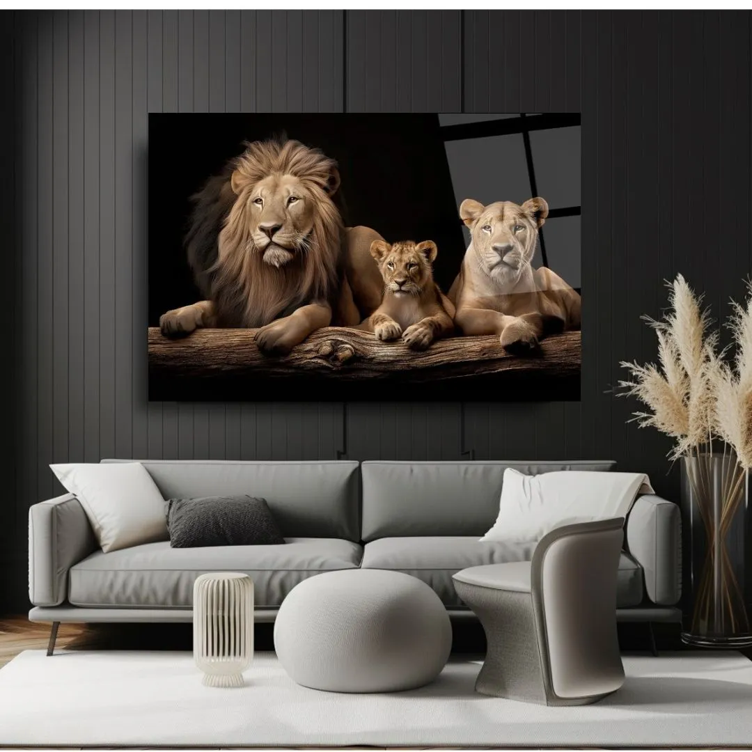 Majestic Lion Family Glass Wall Art