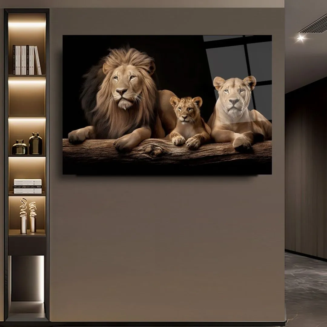 Majestic Lion Family Glass Wall Art