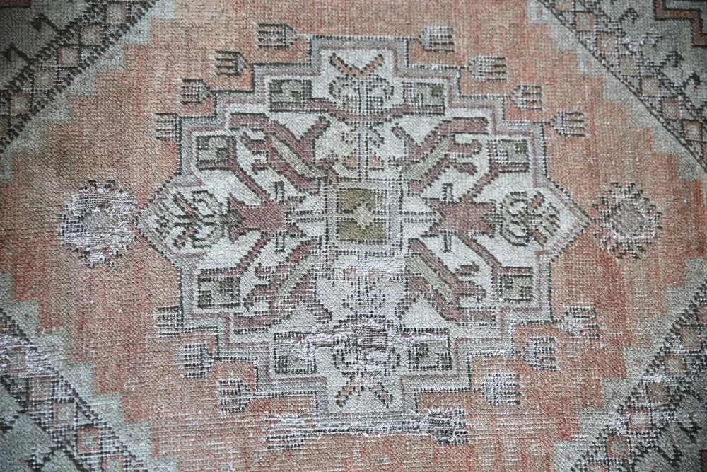 Old Faded Anatolian Turkish Rug 3.8ftx5.10ft