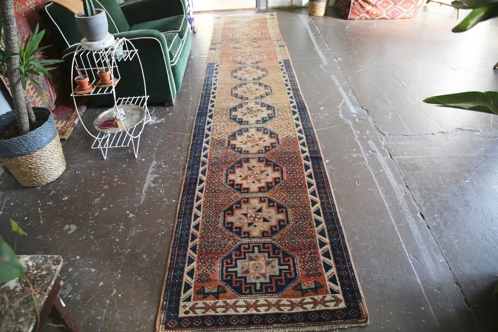 Old Kurdish Herki Runner 2.8ftx13ft