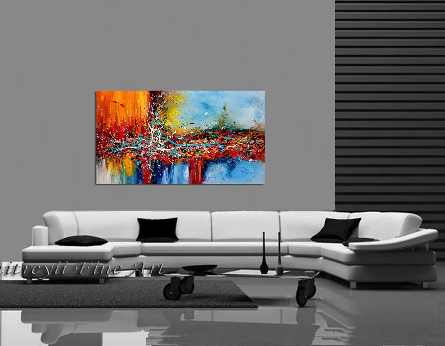 Original Paintings for Sale, Jackson Pollock Style abstract art on Canvas, Modern Wall decor Office Lobby