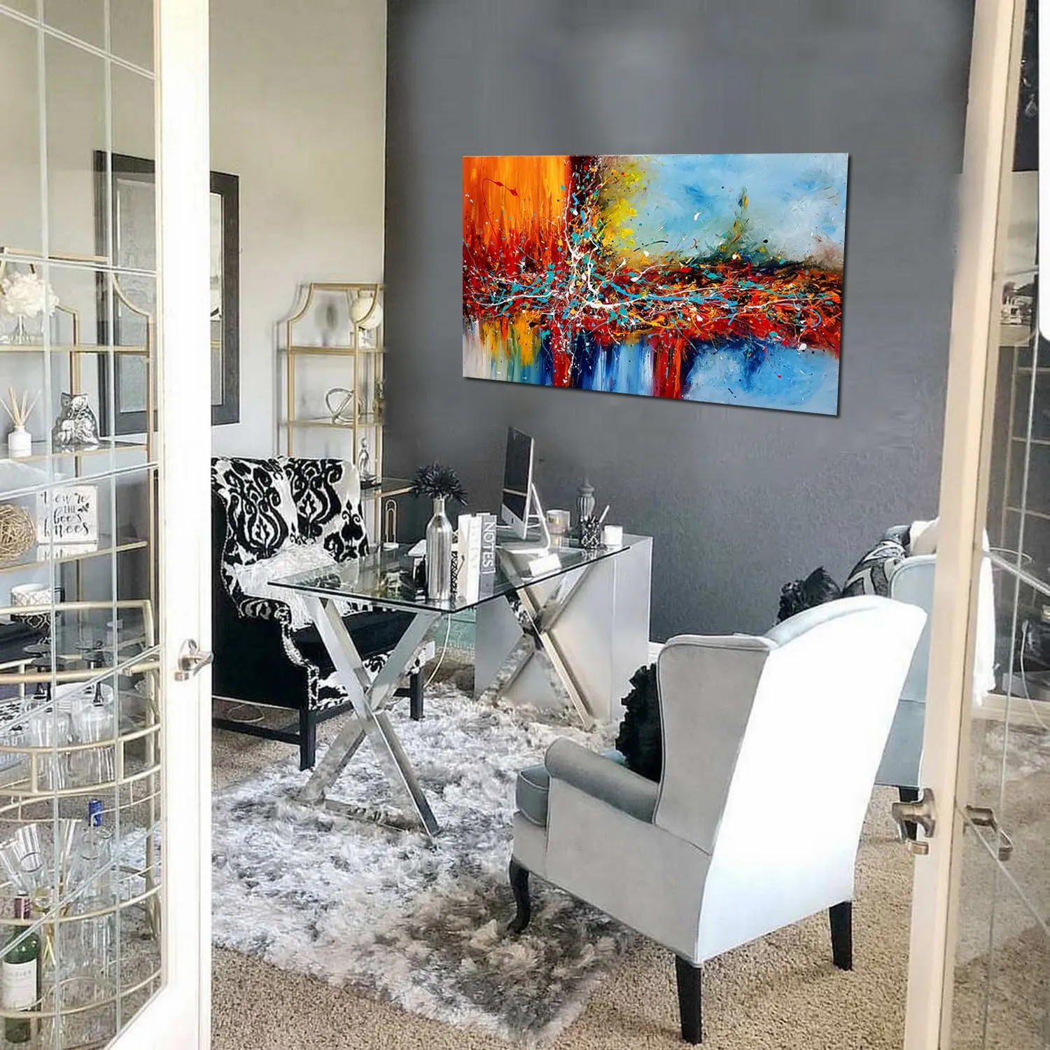 Original Paintings for Sale, Jackson Pollock Style abstract art on Canvas, Modern Wall decor Office Lobby