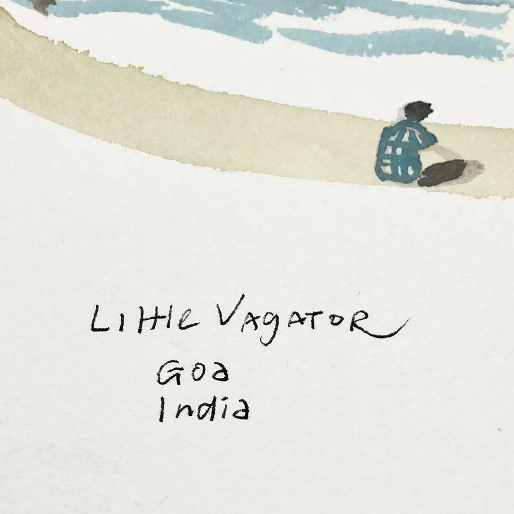 ORIGINAL WATERCOLOUR OF LITTLE VAGATOR IN GOA, INDIA - ANDREW LOGAN 2005