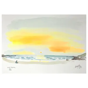 ORIGINAL WATERCOLOUR OF LITTLE VAGATOR IN GOA, INDIA - ANDREW LOGAN 2005