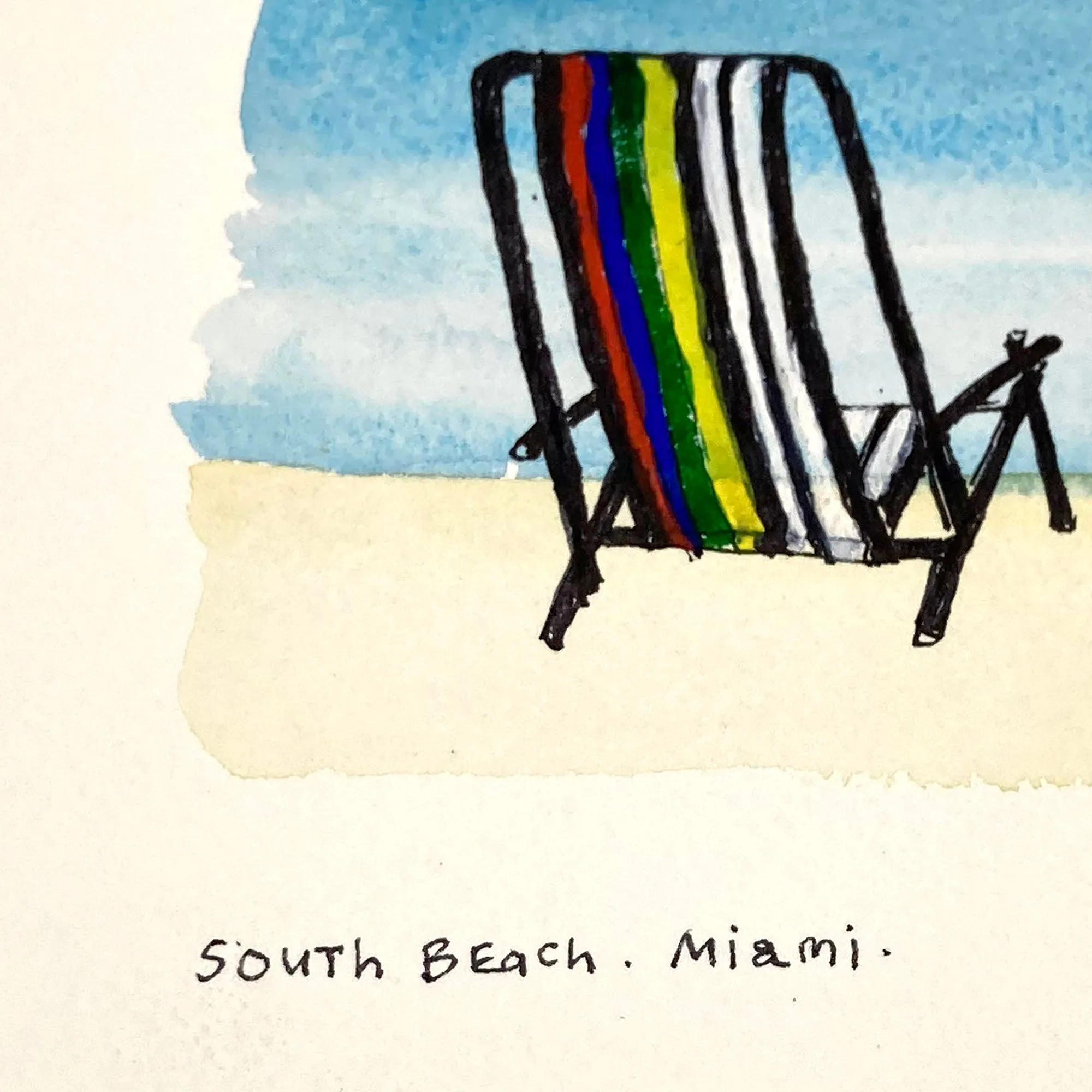 ORIGINAL WATERCOLOUR OF SOUTH BEACH, MIAMI - ANDREW LOGAN 1993