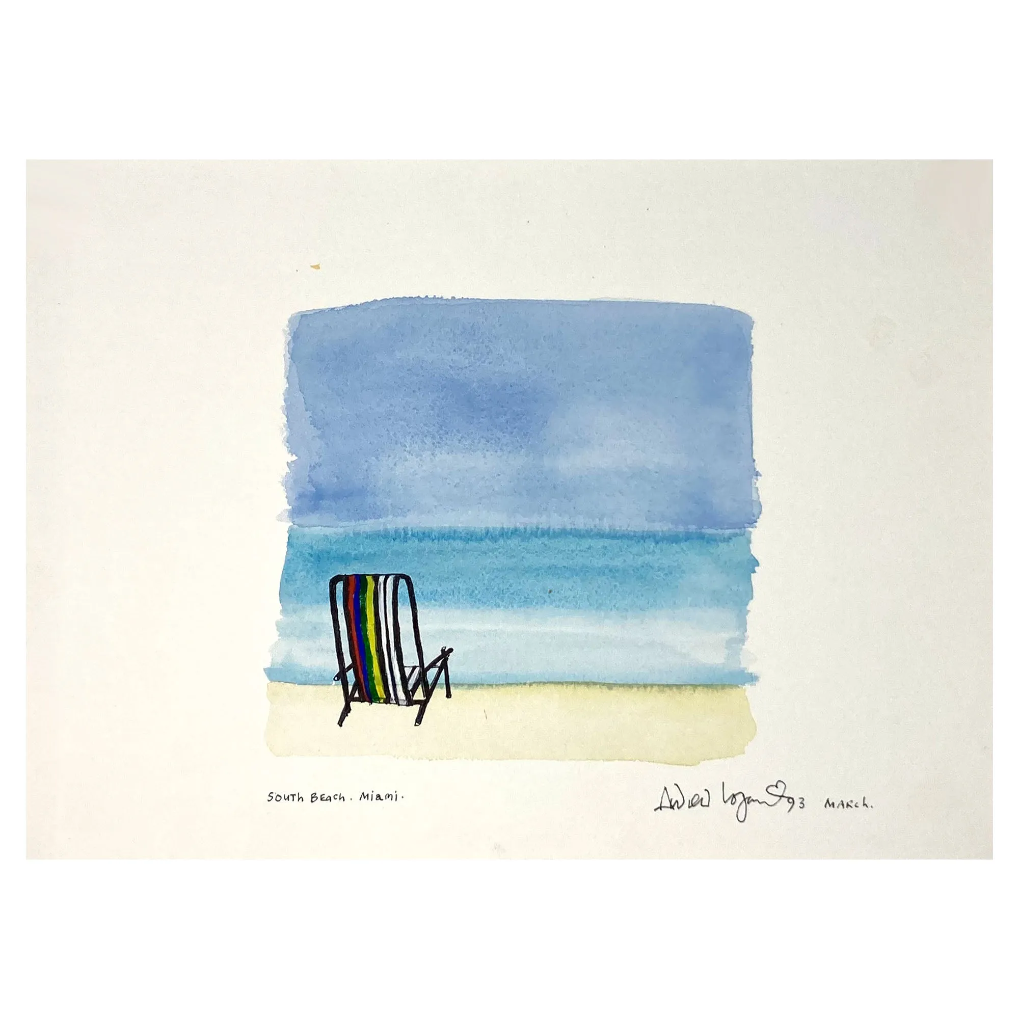 ORIGINAL WATERCOLOUR OF SOUTH BEACH, MIAMI - ANDREW LOGAN 1993