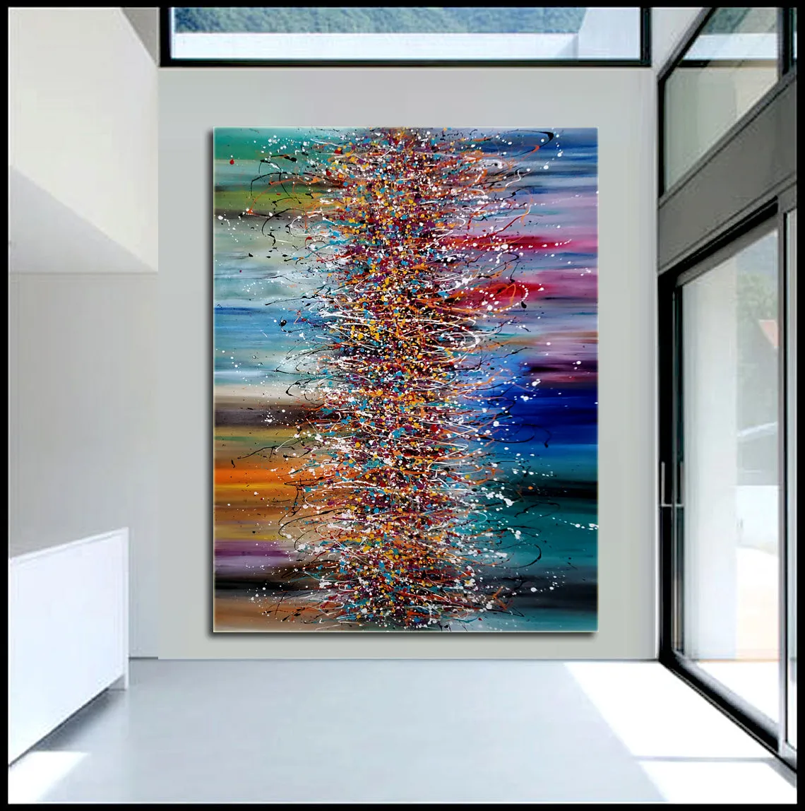 Paintings for Sale Abstract Paintings Jackson Pollock Multicolor Drip Style Art on Canvas, large Wall Art - Heavenly Beauty