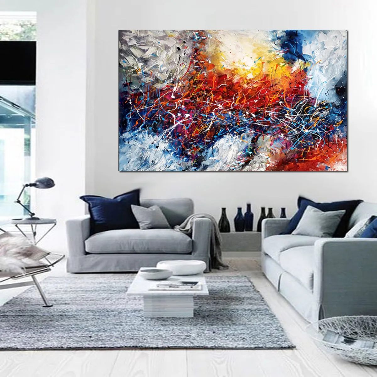 Paintings for Sale Abstract Paintings Jackson Pollock Multicolor Drip Style Art on Canvas, large Wall Art - Struck by Lightning