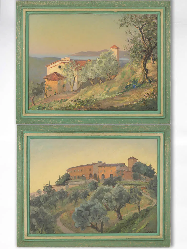 Pair of Landscape Paintings by Maurice Gottlob (1885-1970) – Village of Mougins & Mediterranean Coast 27¼" x 34¼"