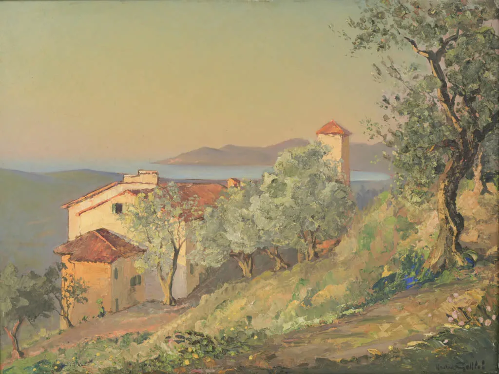 Pair of Landscape Paintings by Maurice Gottlob (1885-1970) – Village of Mougins & Mediterranean Coast 27¼" x 34¼"