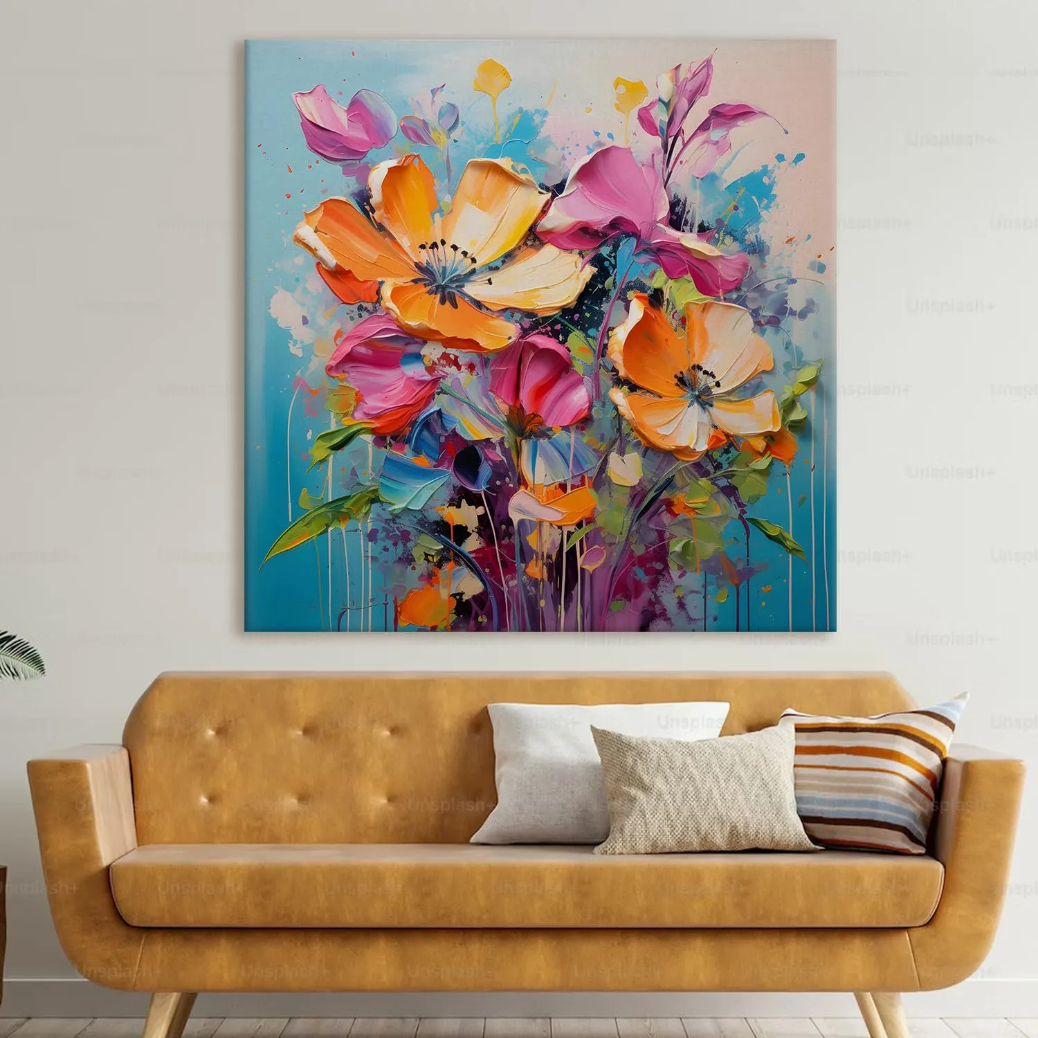 PAPER PLANE DESIGN Enchanting Floral Wall Art: A Symphony of Nature's Elegance Large Size Canvas Framed Painting For Living Room Office Decor. (36 x 36 Inches)