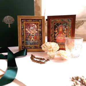 Pattachitra Ganesha & Gajalakshmi Set with Shola Flowers Gift Box