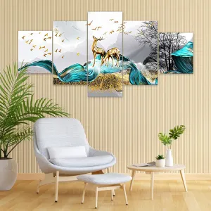 Perpetual Paintings for Wall Decoration - Set Of Five, 3d Scenery Vastu Painting for Living Room Large Size with Frames for Home Decoration, Hotel, Office (125CMX60CM) D1