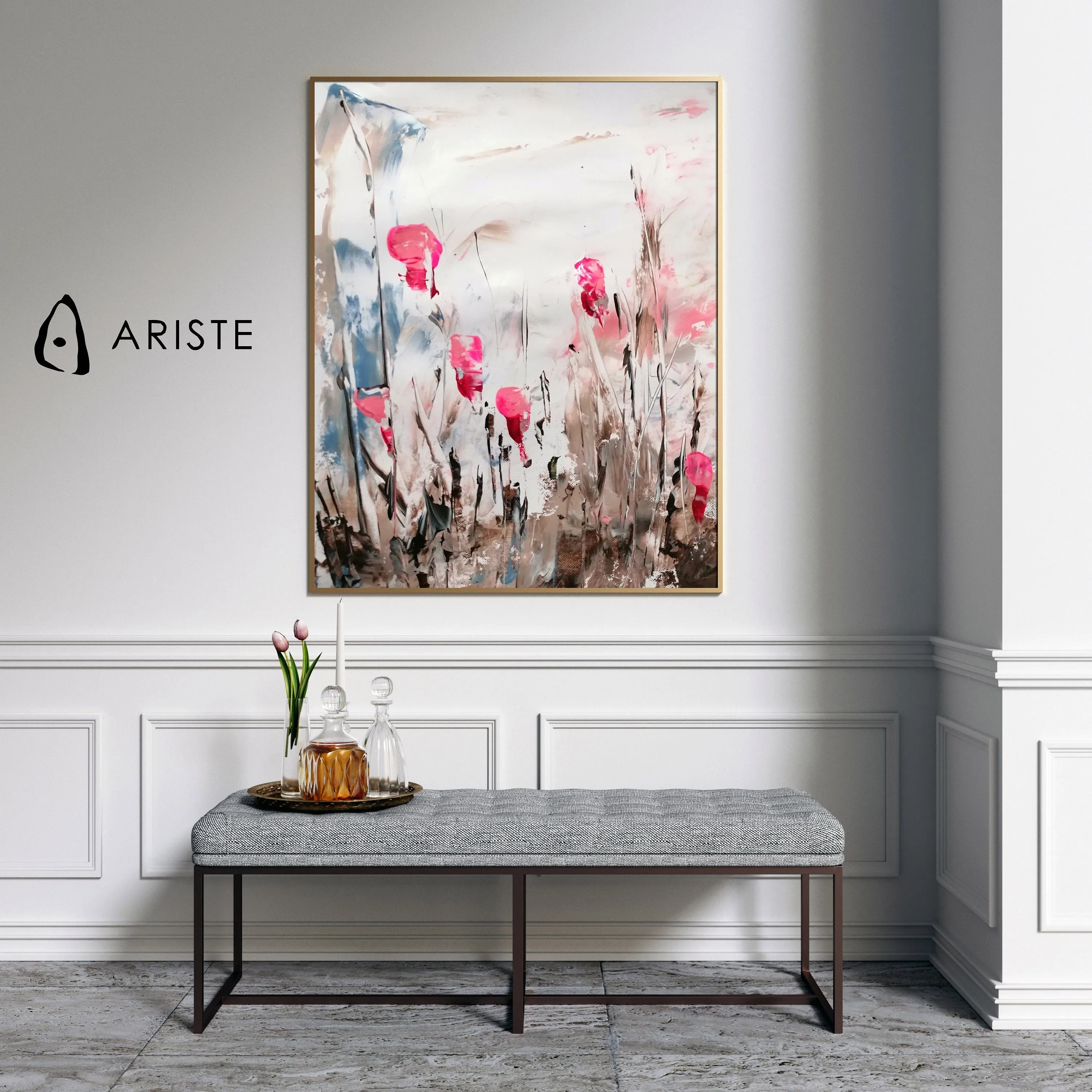 Pink & brown large abstract floral paintings made to order in a custom size