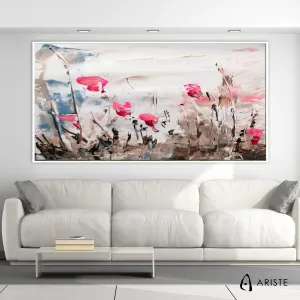 Pink & brown large abstract floral paintings made to order in a custom size