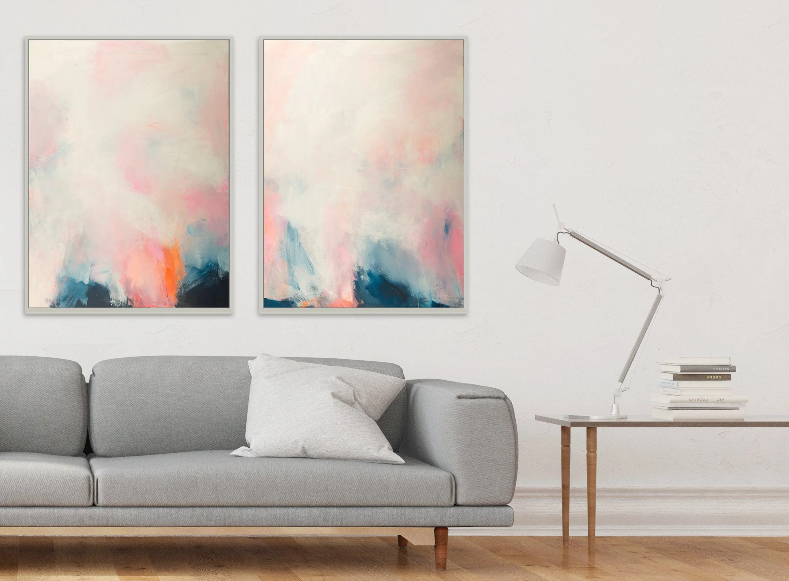 Pink and blue extra large wall art set, Modern Wall Art, Set of 2 Prints, Bedroom Decor, Zen Wall Art, Abstract Wall Art by Camilo Mattis