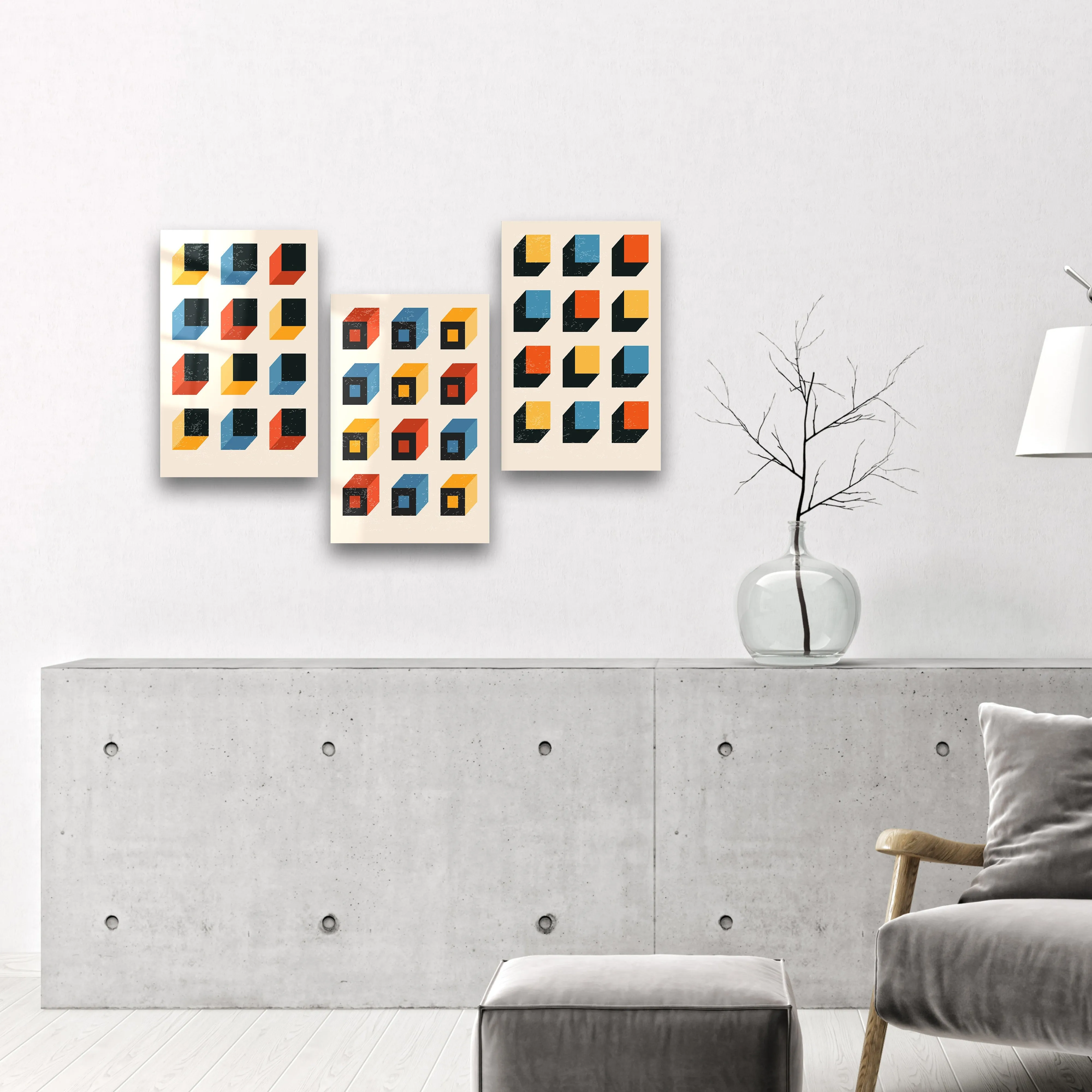 ."Cubes". Contemporary Gallery Collection Glass Wall Art