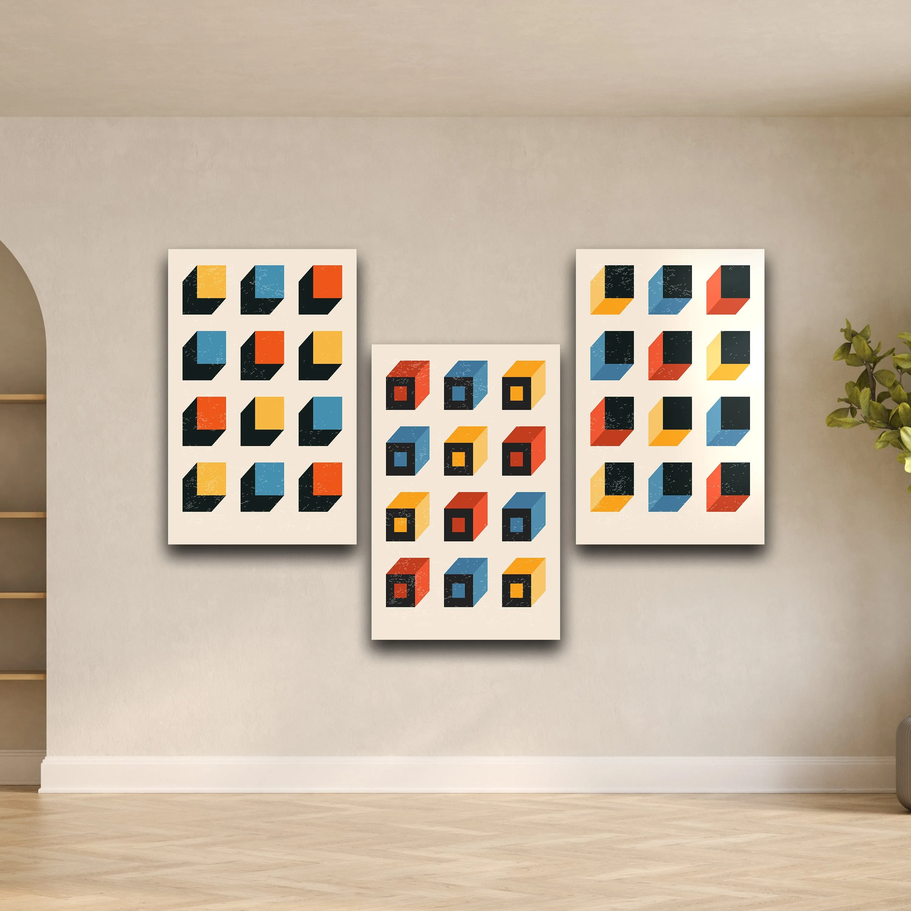 ."Cubes". Contemporary Gallery Collection Glass Wall Art