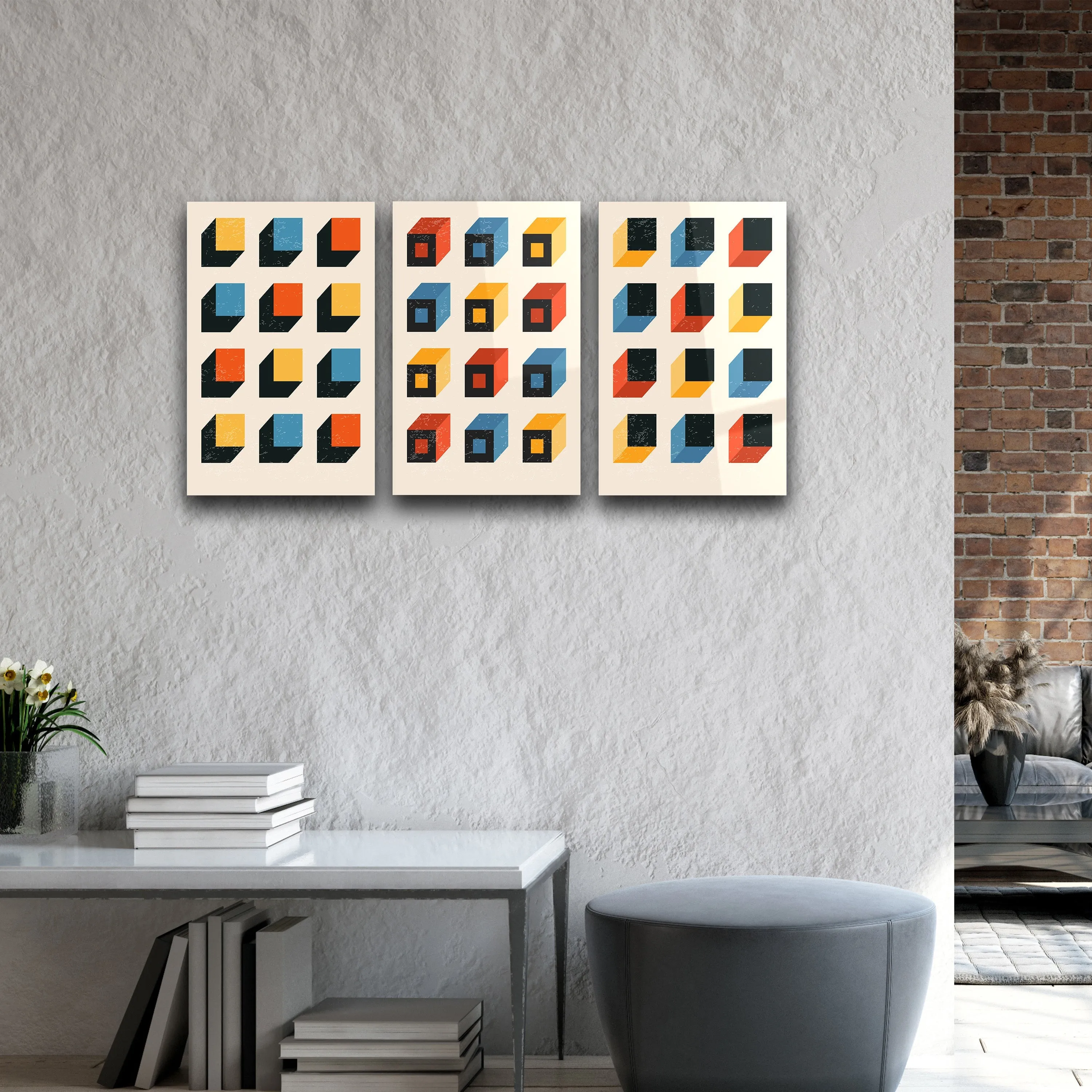 ."Cubes". Contemporary Gallery Collection Glass Wall Art