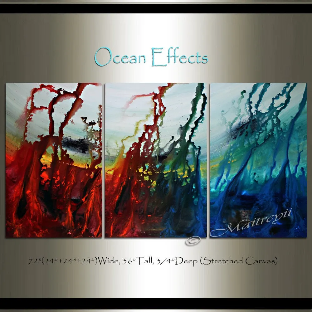 Red Ocean Paintings Abstract art Ocean Decor Large Painting Wall Art- Ocean effect