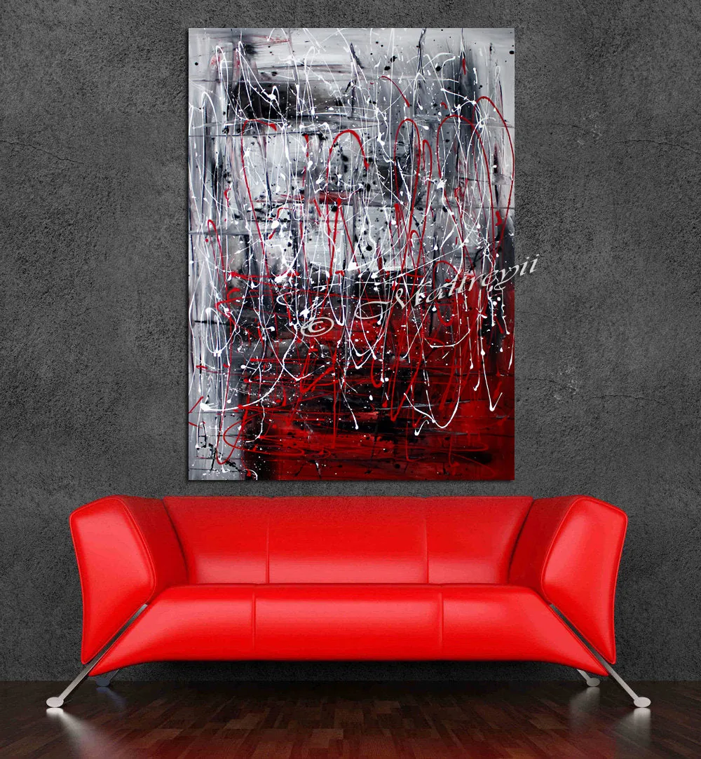 Red Painting Abstract, large Wall Art - Ice and Fire