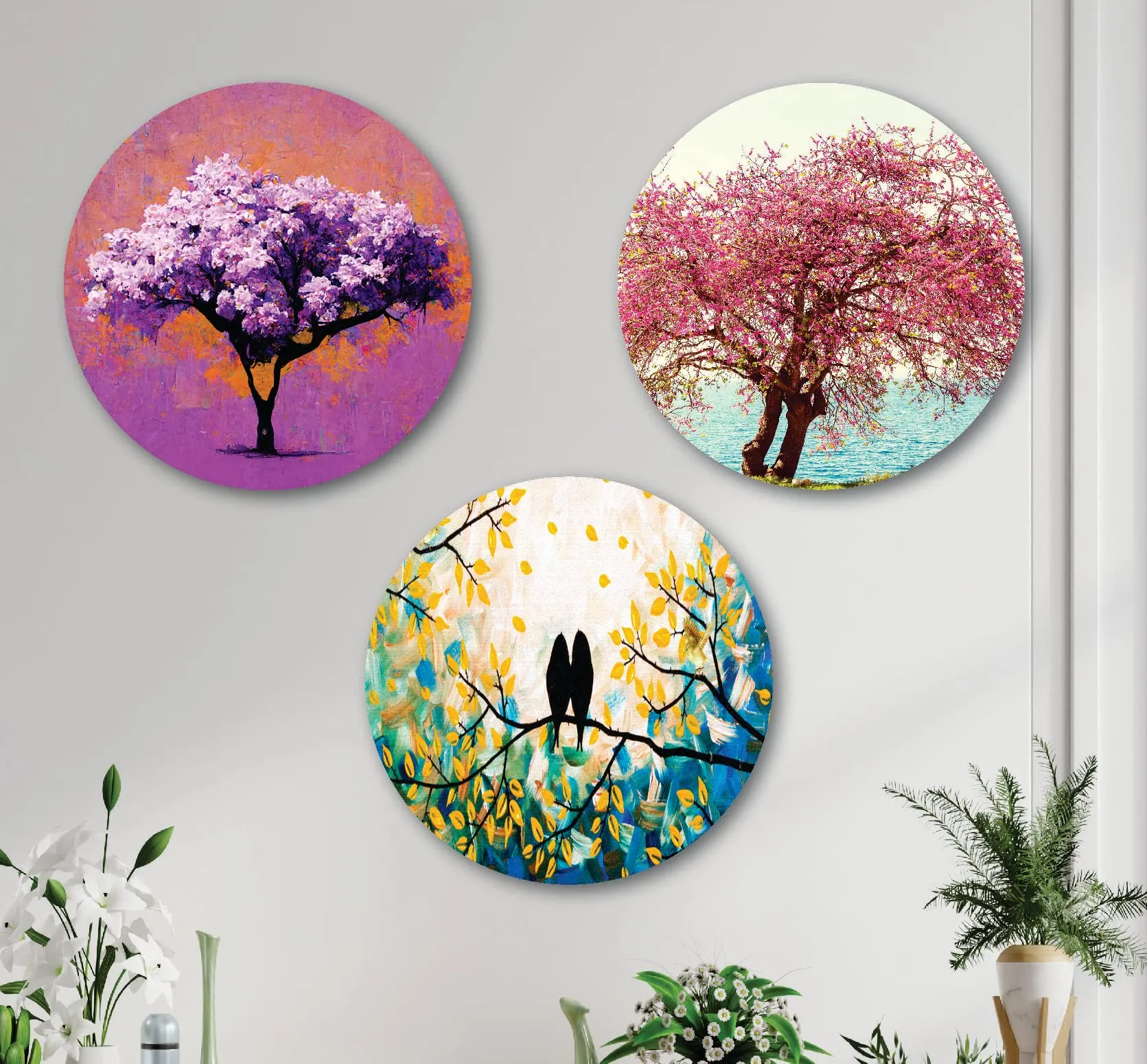 SAF paintings Round Shape colorful Tree MDF Wall Painting for Living Room,Bedroom,Office And hall 22X20 inch LRC11-L3