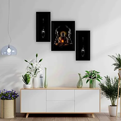 SAF paintings set of 3 Buddha religious modern art wall painting for living room 13.5 inch x 22.5 inch SAFS30368