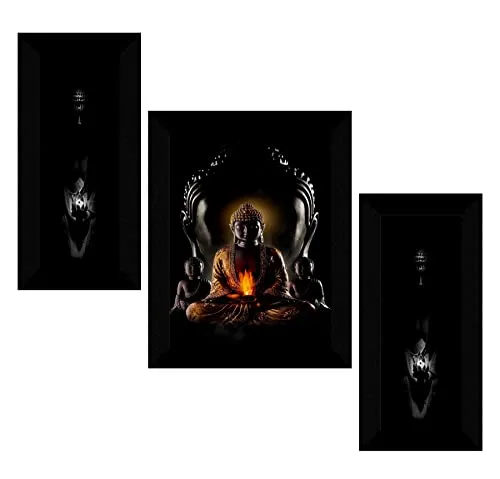 SAF paintings set of 3 Buddha religious modern art wall painting for living room 13.5 inch x 22.5 inch SAFS30368