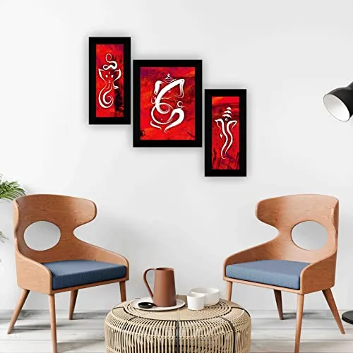 SAF paintings set of 3 Ganesha religious modern art wall painting for living room 13.5 inch x 22.5 inch SAFS30425