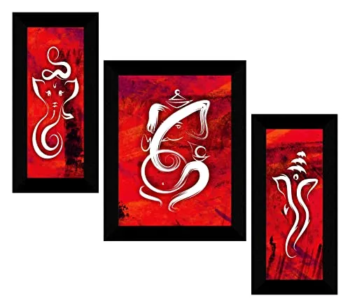 SAF paintings set of 3 Ganesha religious modern art wall painting for living room 13.5 inch x 22.5 inch SAFS30425